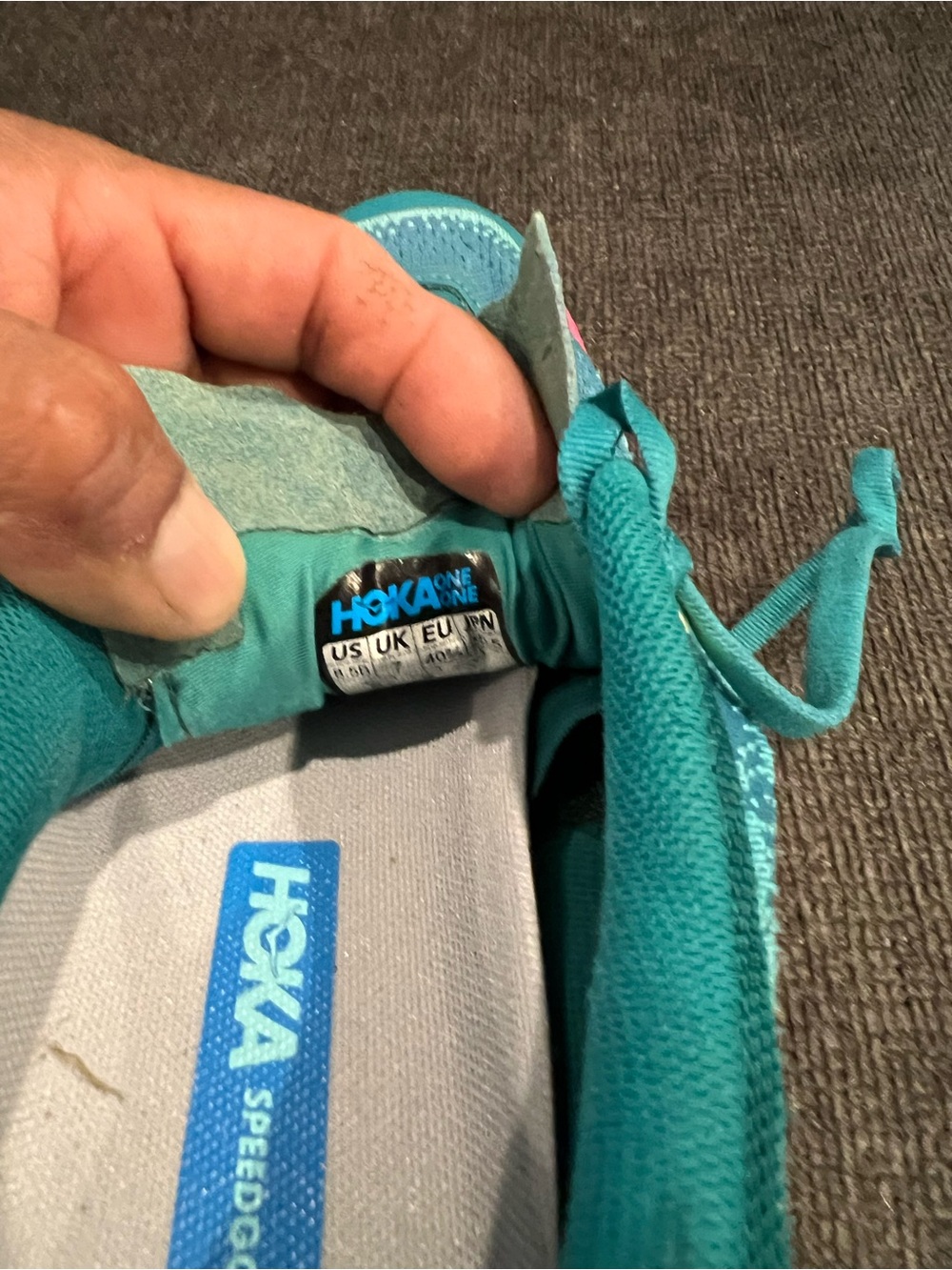 Hoka Teal Pink Orange Running Shoes - Picture 7 of 7